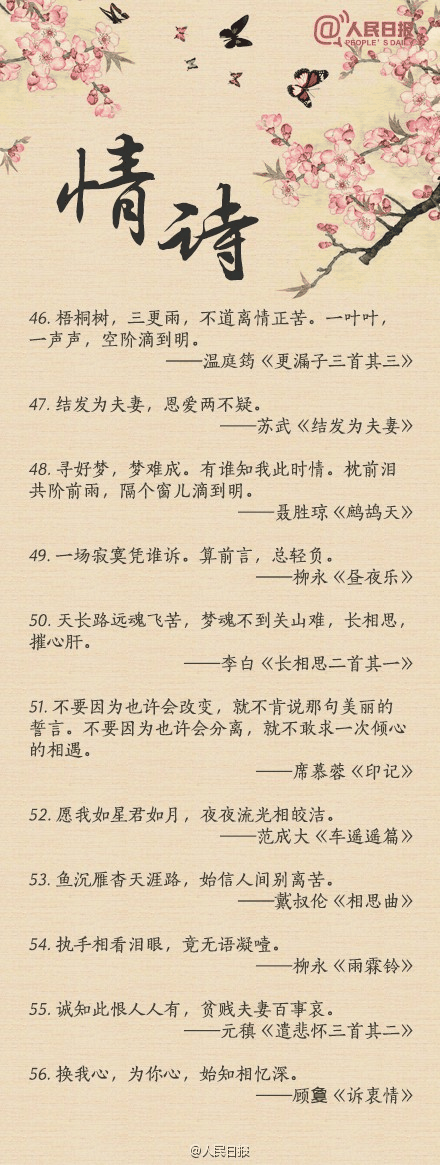 人民日?qǐng)?bào)-100句絕美情詩(shī)，值得珍藏！寫給心愛的TA