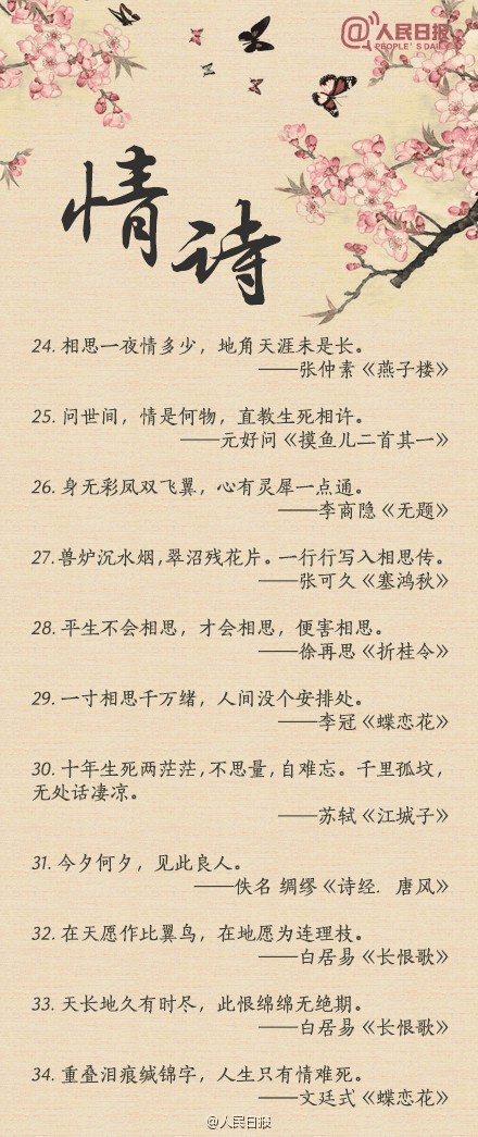 人民日?qǐng)?bào)-100句絕美情詩(shī)，值得珍藏！寫給心愛的TA