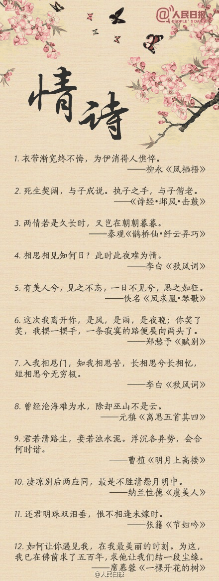 人民日?qǐng)?bào)-100句絕美情詩(shī)，值得珍藏！寫給心愛的TA
